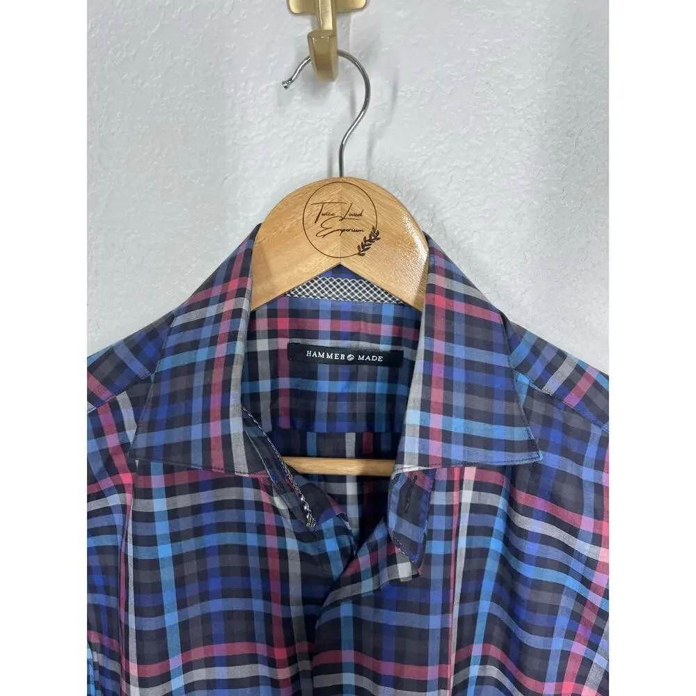 Hammer Made Plaid Button Front Shirt Mens 38/15 Multicolor Long Sleeves